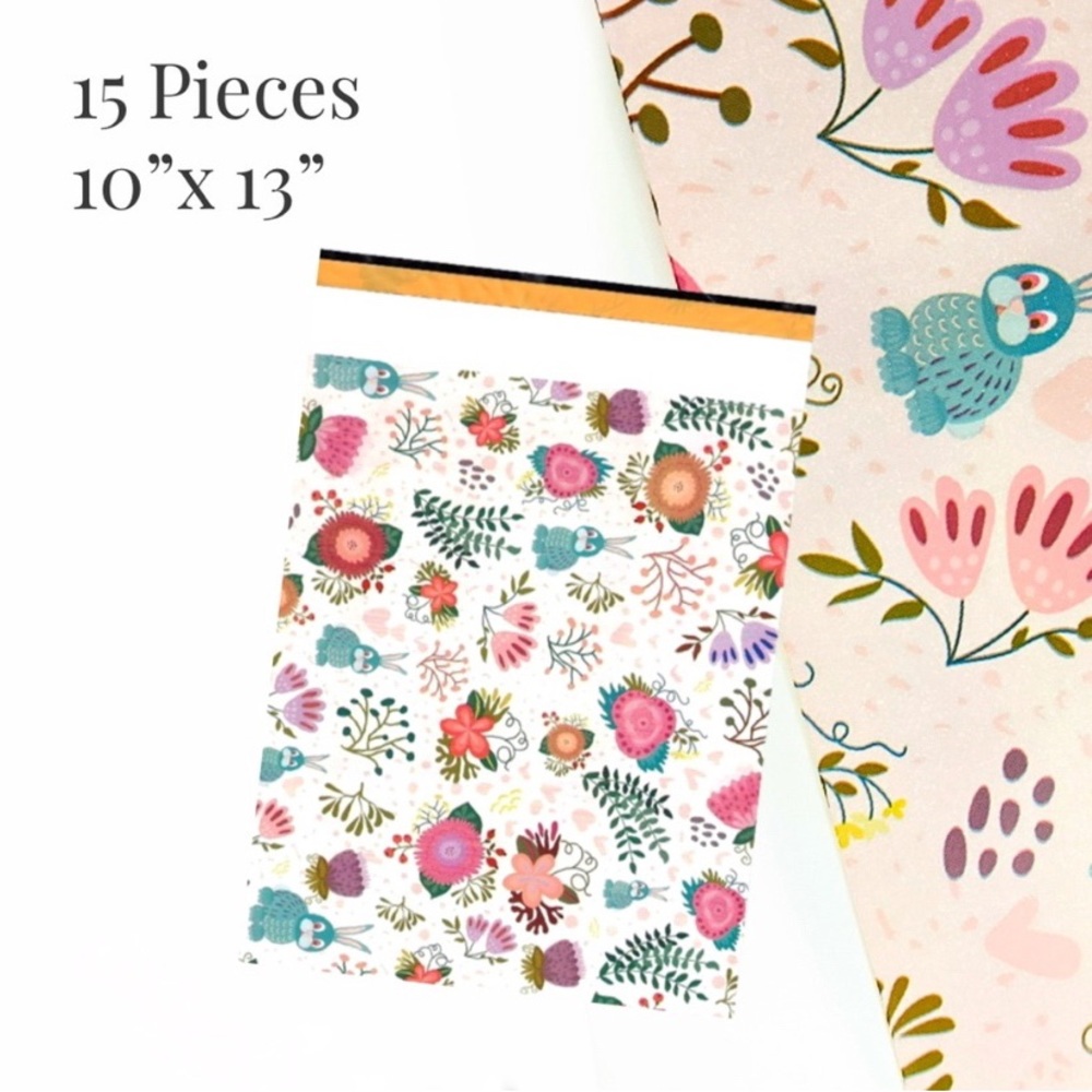 10x13 Poly Mailers Bunny Floral Pattern. 15 Pieces
